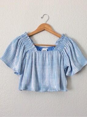 Queen of Sparkles Blue Pleat Flutter Top